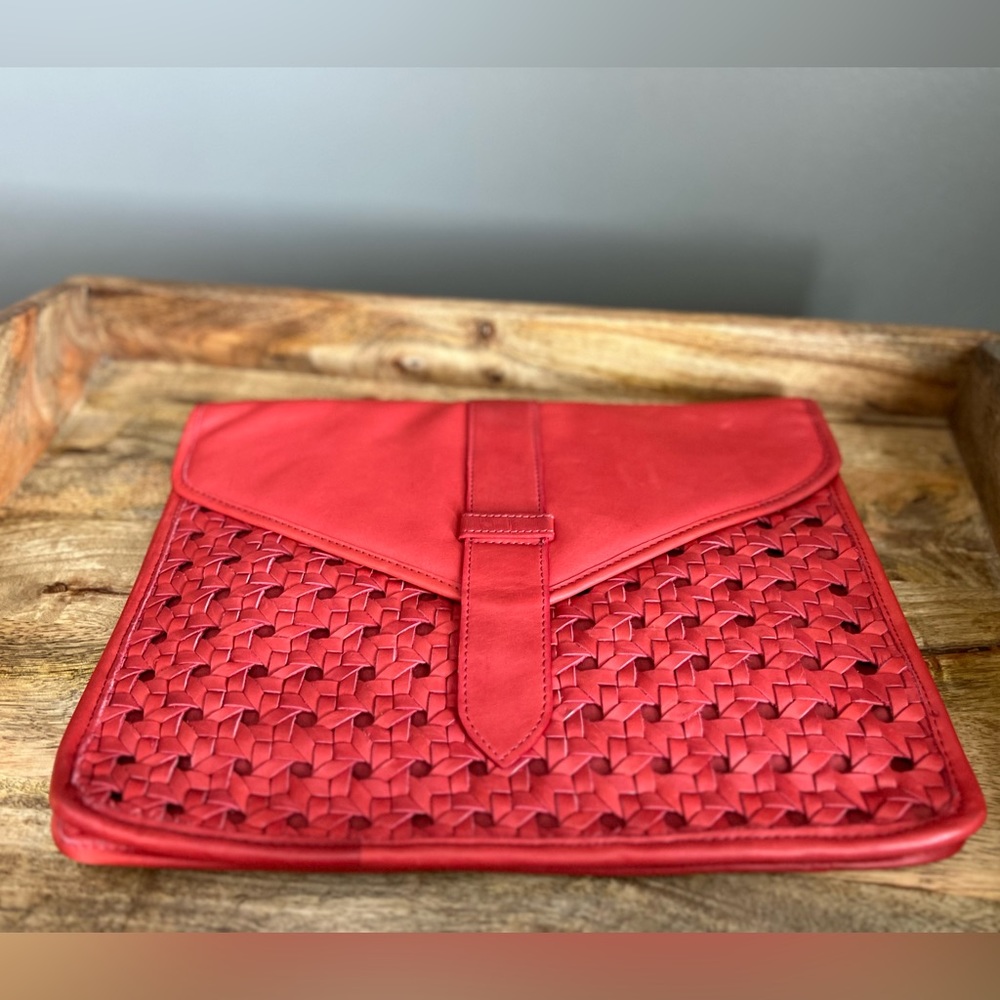 ASOS Woven Leather Clutch Bag in Red